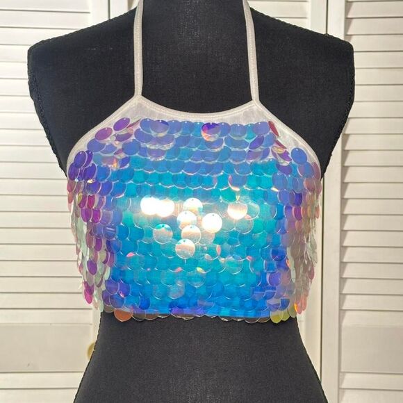 Source Unknown Tops - Iridescent Sequin Halter Top | Size S